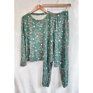 Nordstrom Pajama Set Women MEDIUM Green Christmas Brushed Hacci Soft 2 Piece EUC